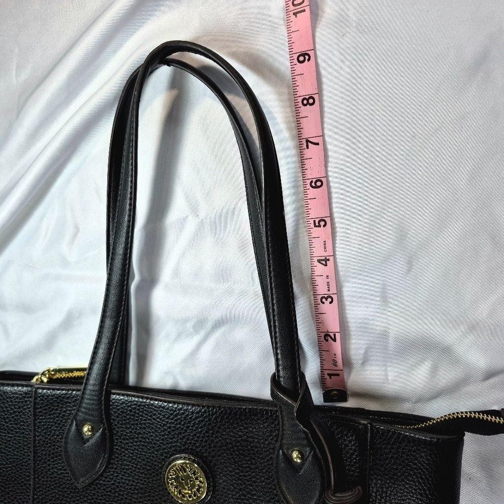 Anne Klein Black Faux Leather Lion Logo Tassel Tote Bag - Picture 11 of 16